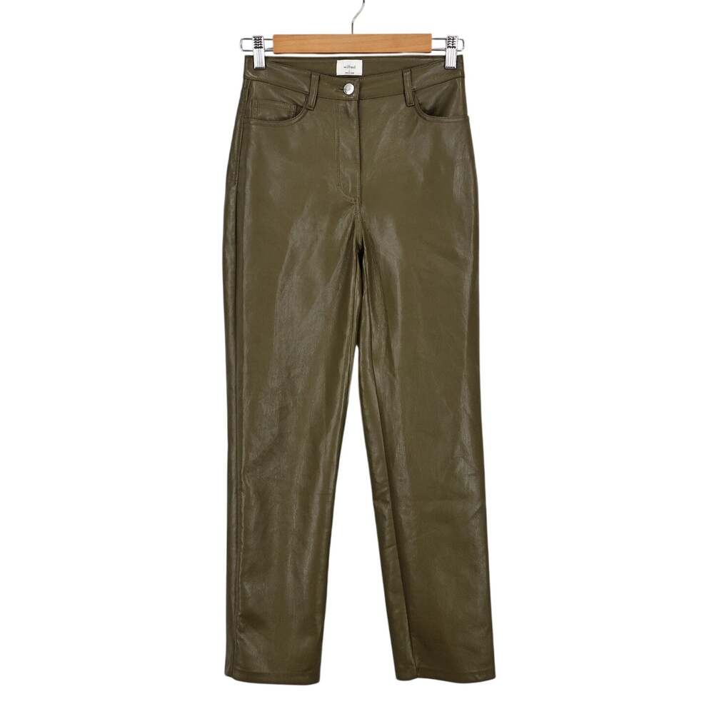 Aritzia Wilfred Melina High-Waisted Vegan Leather Olive Green Pant Size 0